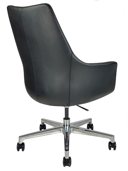 Black faux-leather conference chair, back angle