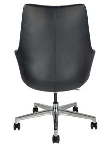 Black faux-leather conference chair, back view