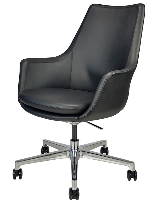 Black faux-leather conference chair, front angle