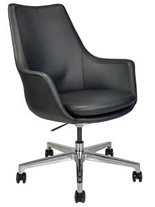 Black faux-leather conference chair, front angle