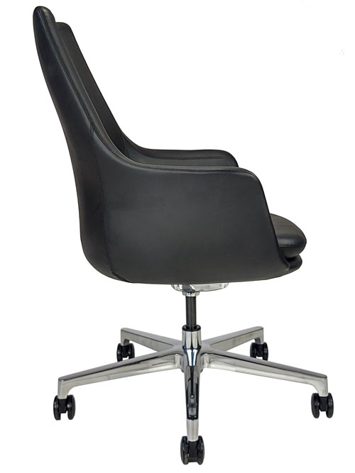 Black faux-leather conference chair, side view
