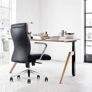 Black leather office chair - back view