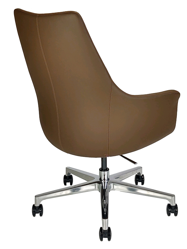 Brown faux leather office chair - back angle view
