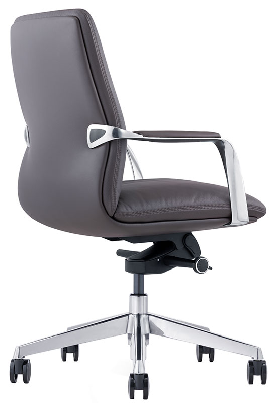Black Leather Mid-Back Office Chair With Wheels - Back Angle