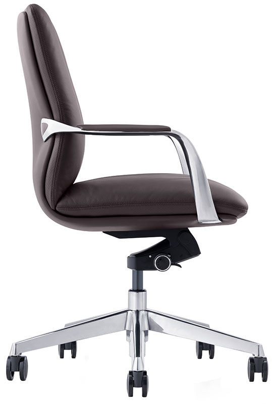 Black Leather Mid-Back Office Chair With Wheels - Side View