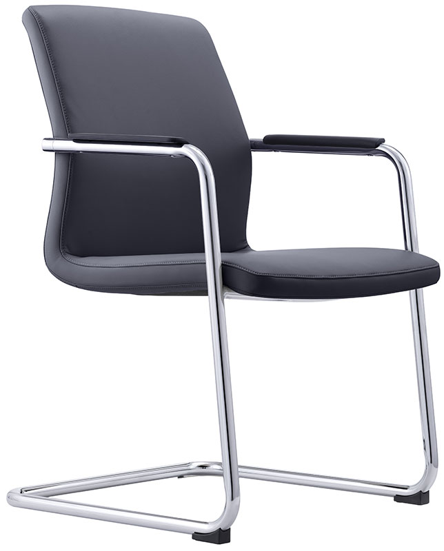 Black leather side chair - front angle