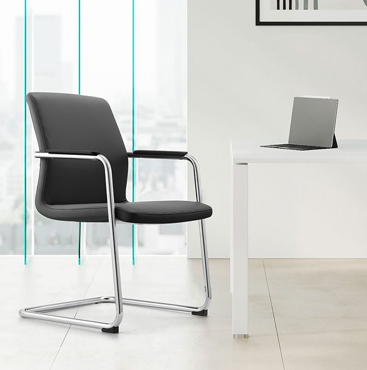 Black leather side chair