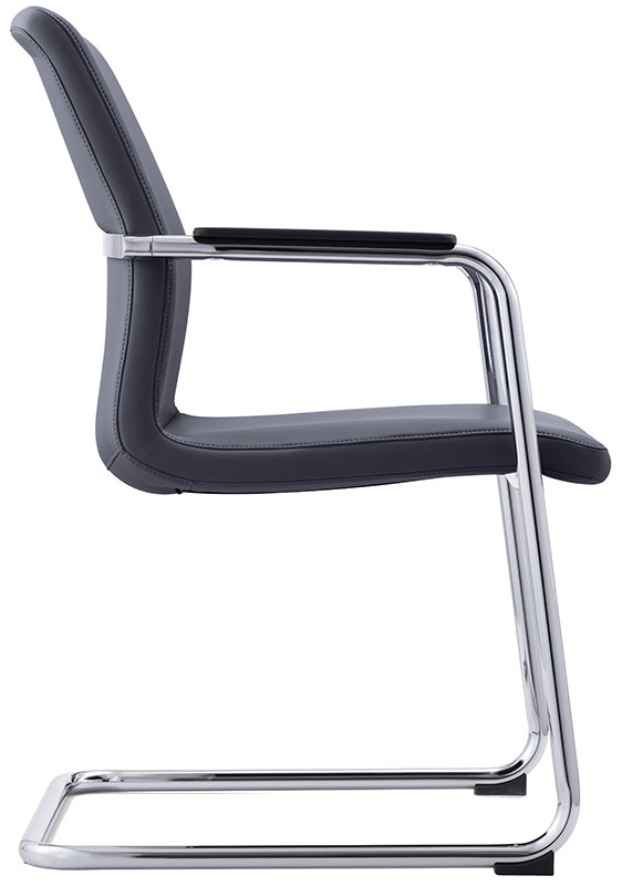 Black leather side chair - side view