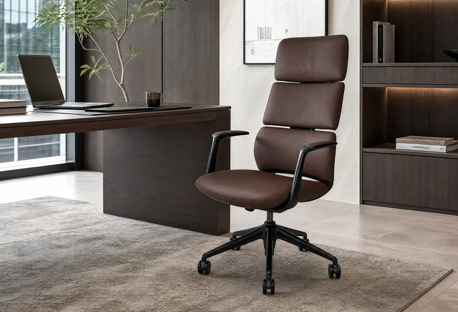 Brown leather executive chair in office